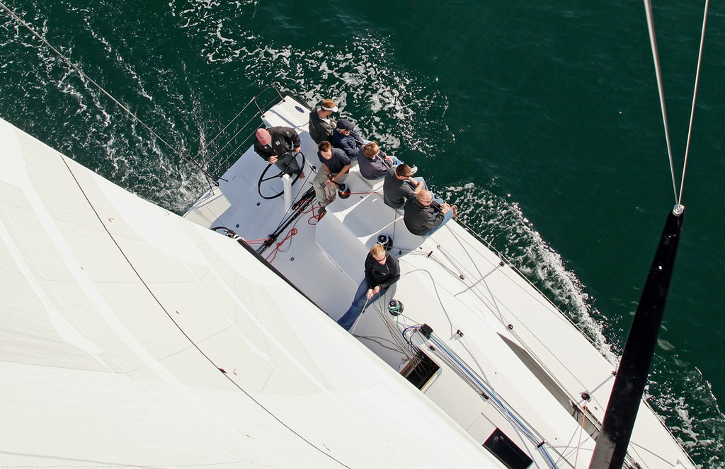 Cockpit viewed from the mast. Note the mainsheet trimmer’s position - GTS43  © Crosbie Lorimer http://www.crosbielorimer.com